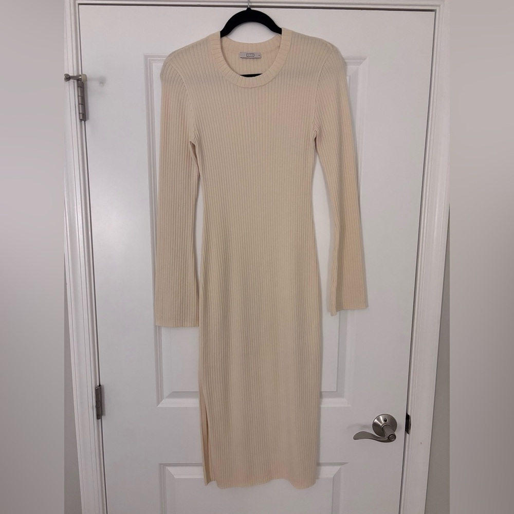 AYR The Crowd Pleaser Ribbed Knit Midi Dress Womens Long Sleeve